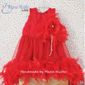 Dress Feather Red Pink Gaun Bulu