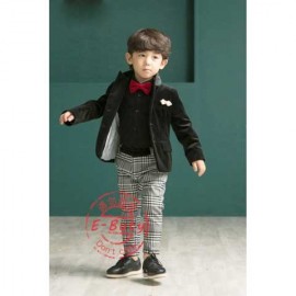 Setelan Kemeja Dasi Celana Panjang E-Buty Black Top set Grey Square Pant set Tie