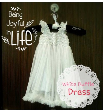 White Ruffle Dress set Neclace