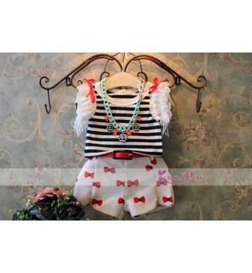 Stelan KoreaPink Stripey Red Ribbon with Belt