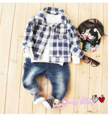 CandyBaby Kemeja Blue Square set Jeans