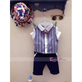 Stelan Anak KoreaPink Blue Stripe set Pant Impor