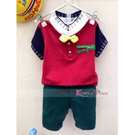 Stelan Anak KoreaPink White Collar Red set Pant Impor