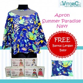Apron Menyusui Jaring Vitorio Summer Paradise Navy + Bantal Peyang Lengan Celemek Nursing Cover