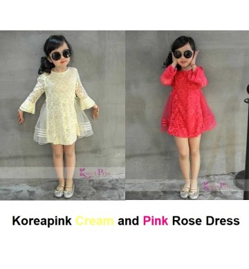 Koreapink Creamy and Pink Rose Dress 