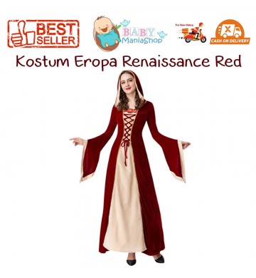 Kostum Eropa Renaissance Red Wanita Dewasa