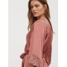 Hnm Pink Satin Lace Kimono Robe Women