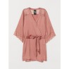 Hnm Pink Satin Lace Kimono Robe Women