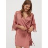 Hnm Pink Satin Lace Kimono Robe Women